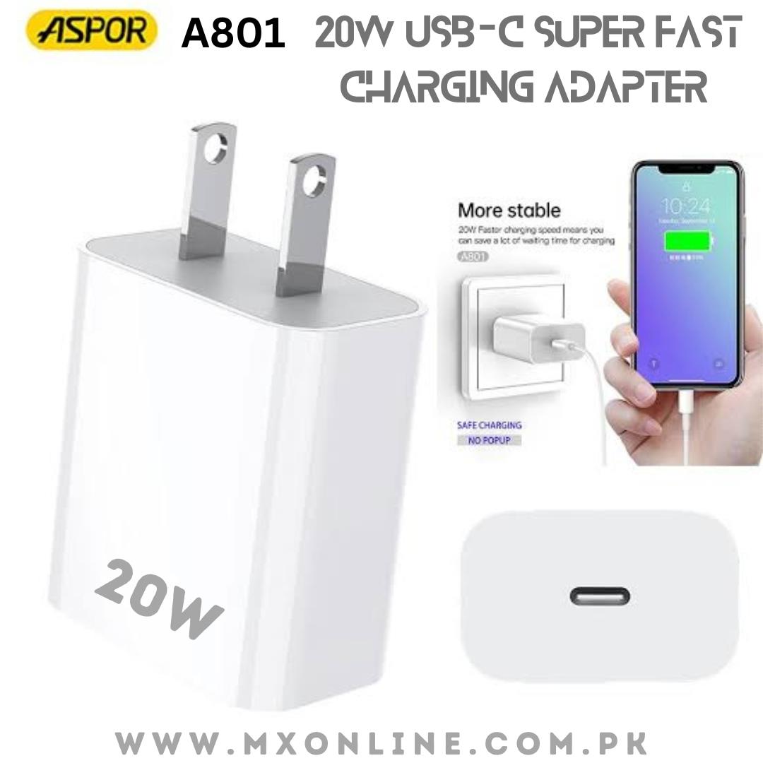 ASPOR A801 USB-C 20W Fast Charging Adapter