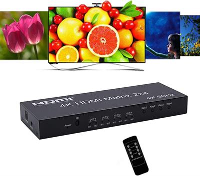 HDMI 2.0 Matrix 2x4 4K @ 60Hz HDR Switch Splitter 2 in 4 out Optical SPDIF + 3.5mm jack Audio Extractor HDMI Switcher