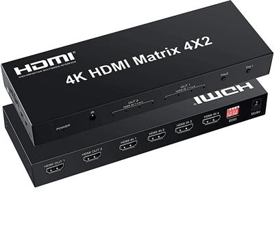 4x2 HDMI Matrix Switch 4 in 2 Out Matrix HDMI Video Switcher Splitter +Optical & L/R Audio Output,Support Ultra HD 4K x 2K,3D 1080P,Audio EDID Extractor (Remote not Included)