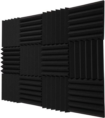 Acoustic Foam Panels Fireproof Sound Absorbing Panels Studio Foam Wedges for Walls 2" X 12" X 12" 12 Pack Black