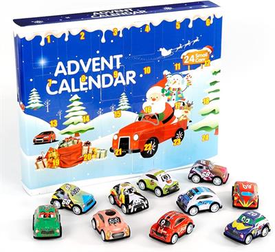 Advent Calendar with Small Toy Cars, 24 Pieces Pull Back Cars