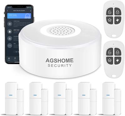 AGSHOME Alarm System 8 Pieces, 5 Window Door Sensors and 2 Remote Controls, Window Alarm Door with App