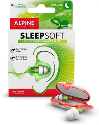 Alpine SleepSoft Sleeping Earplugs Ultra Soft Filter for Side Sleeper Reduce Noises & Improve Sleep Reusable, Hygienic, Hypoallergenic Hearing Protection for Adults with Long Lasting Comfort