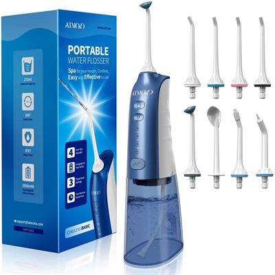 ATMOKO Portable Dental Oral Irrigator for Teeth, 3 Modes and 8 Jet Tips, IPX7 Waterproof Blue