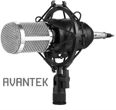 AVANTEK Pro Condenser Microphone with Mic Shock Mount for Singing Recording, 3.5 mm Audio Cable