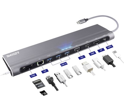 All in 1 USB C Hub Docking Station with 100W PD, 4K HDMI, 3.0 USB, Gigabit Ethernet, Audio, VGA, Mic