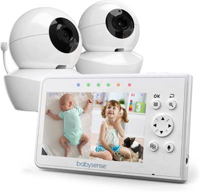Babysense Baby Monitor 4.3" Split Screen Video Baby Monitor with Two Cameras and Audio, Remote PTZ, 960ft Range
