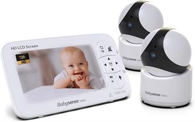 Babysense 720P HD Baby Monitor, Infant Monitor with PTZ Security Camera and 5 Inch Large Screen