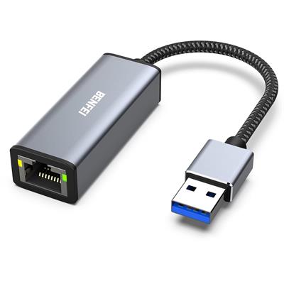 BENFEI USB 3.0 to Gigabit Ethernet Adapter Compatible for MacBook, Surface Pro, PC with Windows [Aluminium Shell&Nylon Cable]