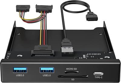 BYEASY Front Panel USB 3.0 Hub, 5 Ports 3.5 Inches Internal Metal USB Hub with 2 USB 3.0 Ports, SD/TF Internal Card Reader and USB 3.1 Gen 1 Type C Port Fits Any 3.5" Floppy Disk Bay