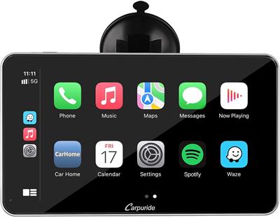 Carpuride 7 Inch Portable IPS Screen Wireless Apple Carplay & Android Auto with Mirror Link, Car Radio Receiver Mp5 Player Sucker Holder & Dashboard Mounted