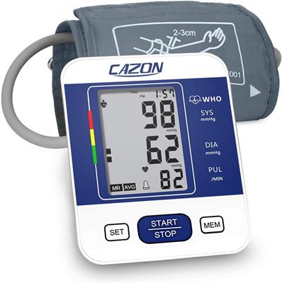 CAZON Blood Pressure Monitor Upper Arm Blood Pressure Machines for Home Use BP Cuff Kit Pulse Rate Detection Meter with Cuff 22-32cm 2×99 Sets Memory LCD Display
