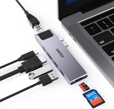 CHOETECH USB C Hub 7 Ports, HDMI, Micro SD/SD Card, USB 3.0 LAN Port Compatible with MacBook Pro / Air HUB-M24