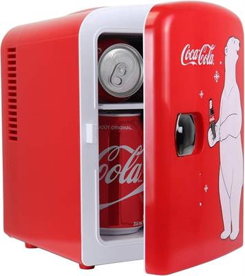 Coca Cola 4 Litre/6 Can Portable Fridge/Mini Cooler for Food, Beverages, Skincare-Use at Home, Office, Dorm, Car, Boat-AC & DC Plugs Included, Red