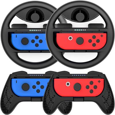 COODIO Nintendo Switch Joy-Con Controller Wheel and Grip Switch Racing Wheel, Joy-Con Hand Grip Case For Mario Kart Game (Deluxe 4 Packs)