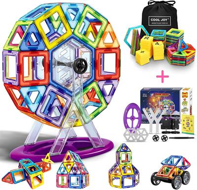 COOLJOY Magnetic Building Blocks, 100+PCS Magnetics Construction Block Games with Ferris Wheels, Letter & Number Creativity Kids Educational Toys, Building Tiles Blocks Robot for Age 3+