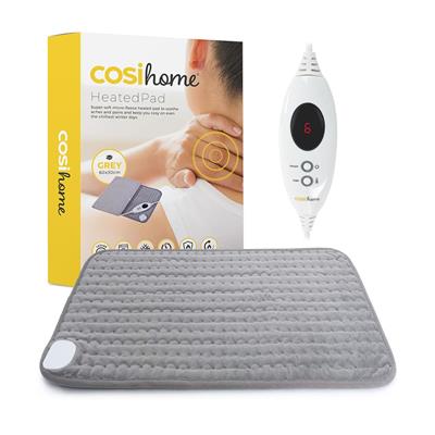Cosi Home Luxury Electric Heating Pad - Extra-Large, Machine Washable with Fleece Cover, Digital Remote and 6 Heat Settings to Warm and Relax (Grey)