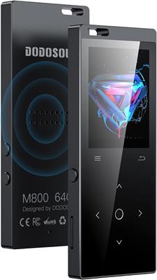 DODOSOUL M800 MP3 Player Bluetooth 5.2, 64 GB MP3 Player with Headphones, FM Radio, Dictaphone, Mini Design, HiFi Sound, E-Book Reader, Photo Album, Ideal for Sports,Black