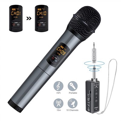 Wireless Bluetooth UHF Handheld Rechargeable Microphone USB Receiver Karaoke System