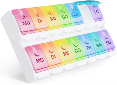 Eono Pill Box 7 Days in German Pill Box 7 Compartments 2 Compartments Easy to Open German 14 Compartments