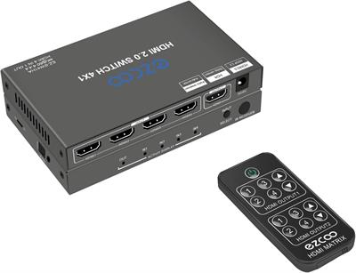 EZCOO HDMI Switcher Audio Extractor 2.0 Switch 4x1 4K 60Hz HDR Dolby Vision SPDIF 5.1CH + Stereo 2.1CH HDCP 2.2, 18 Gbps