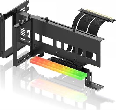 EZDIY-FAB Vertical PCIe 4.0 GPU Holder Graphics Card Holder with 5 V 3 Pin ARGB LED Module X16 Gen4 17 cm / 6.69 in Riser Cable 90 Degree Right Angle 