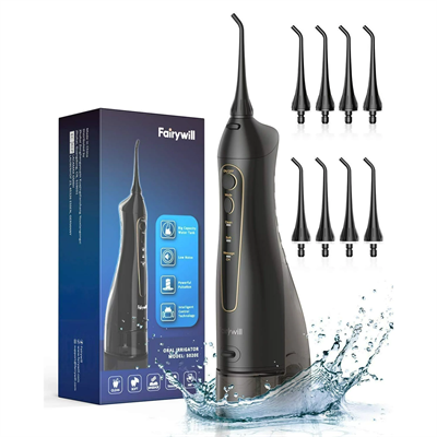 Fairywill Water Flosser Dental Oral Irrigator Cordless Rechargeable Teeth Cleaner with 3 Modes 8 Jets Tips 