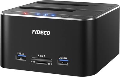 FIDECO Hard Drive Docking Station USB 3.0 Aluminum Body for 2.5 and 3.5 inch SATA HDD or SSD, TF and SD Card Reader and 2 USB 3.0 Ports, Support Offline Clone