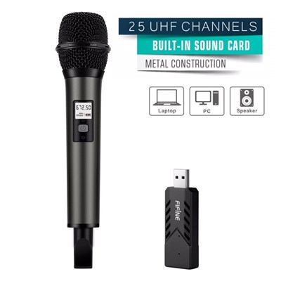 Fifine UHF Wireless Microphone Selectable Frequencies with USB Receiver PC Computer and Laptop Teach
