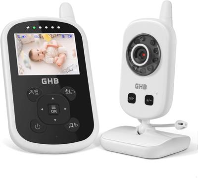 GHB Baby Monitor with Camera Video, Baby Monitor, 2.4 GHz, Intercom Function, Eco Mode, Night Vision, Temperature Sensor, Lullabies, Long Battery Life