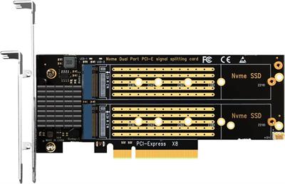 GLOTRENDS Dual M.2 PCIe NVMe Adapter Without PCIe Splitter Function (PCIe Bifurcation Motherboard is Required) (PA21)