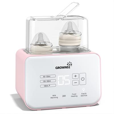 Grownsy Baby Bottle Warmer, 8-in-1 Fast Milk Warmer with Timer Breastmilk or Formula, Fits 2 Bottles, Accurate Temperature Control, with Defrost, Sterili-zing, Keep, Heat Baby Food Jars Function