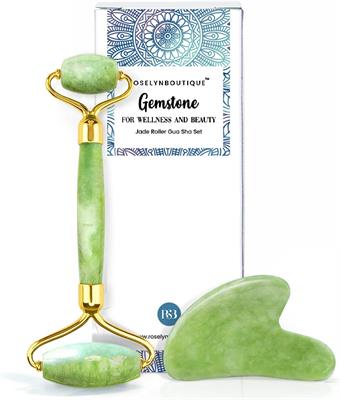 Gua Sha & Jade Roller for Face - Facial Skin Care Tools Muscle Roller Massager Relaxing Relieve Wrinkles - Natural Healing Crystal Stone