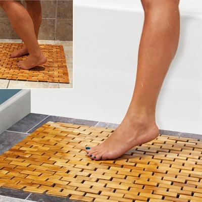 HANKEY Bamboo Bath Mat with Non Slip Feet Bathroom Toilet Doormat Pet Mat | 60 x 40 cm (23.6 x 16)