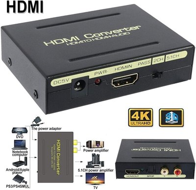 HDMI to HDMI & Optical SPDIF RCA Analog Audio Extractor Converter Splitter 1080P