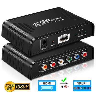 HDMI to Component YPbPr Video Stereo Audio Converter Adapter with Coaxial Audio Output and R/L Audio for Video Capture Card Analog TV Projector Black