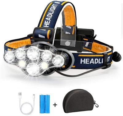 Led Head Lamp Torch super bright 18000 lumens Rechargeable 8 LED 8 modes