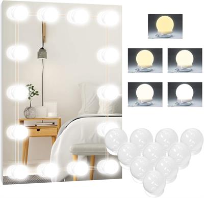 Hollywood Style Vanity Mirror Lights Kit, Adjustable Color and Brightness with 10 LED Light Bulbs, Lighting Fixture Strip for Makeup Vanity Table Set in Dressing Room