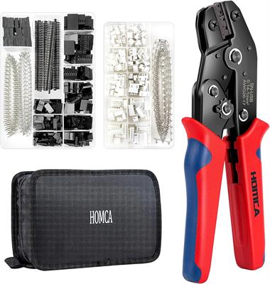 Homca SN-28B Crimping tool for 0.14-1 mm², with 2030 Dupont crimp connectors and 460 JST-XH connector housings/pin headers, 10-pin Dupont cable of 5 m