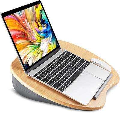 HUANUO Lap Desk Laptop Stand Fits Slim Laptops Up to 14 Inch with Bamboo Grain Pad and Platform on Bed and Sofa, with Cable Hole and Anti-Slip Strip