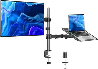 HUANUO Laptop Monitor Mount with Tray for 13-30 inch Screens up to 22 lbs Fully Adjustable Laptop Desk Stand Clamp and Grommet Mounting Base