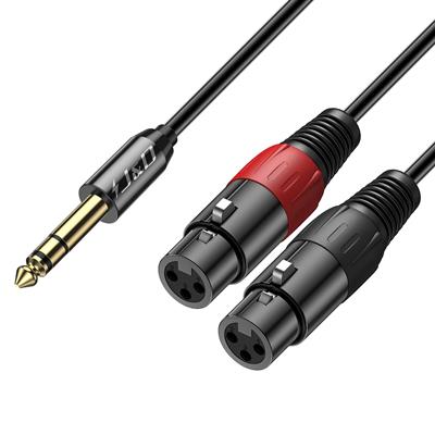 J&D XLR to 1/4 inch (6.35mm) TRS Stereo Cable, 2 XLR Female to 6.35mm 1/4 inch TRS Male Unbalanced Interconnect Stereo Audio Cable for Speaker Microphone Guitar Mixer AMP (6FT)