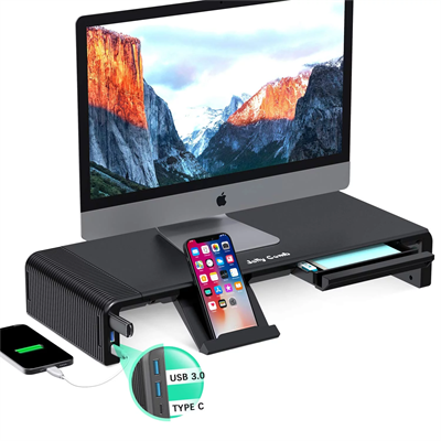 Jelly Comb Computer Monitors Riser with USB 3.0 &Type C Ports, Support 24W Fast Charging and Transfer Data for Desktop, Laptop, Computer, MacBook, Notebook, PC