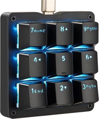 Koolertron One-Handed Mechanical Macro Keyboard, LED Backlight, Portable Mini One-Handed Mechanical Gaming Keyboard OSU with 9 Fully Programmable Keys (Black/Blue Backlit/Blue Switches)
