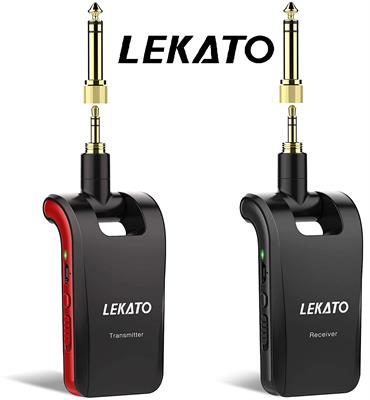 LEKATO Stereo 2.4Ghz Wireless Guitar Transmitter Receiver with 1/4” & 1/8” Plugs for Mono/Stereo Sound Instruments Rechargeable Wireless Guitar System for Guitars,Bass, Keyboards
