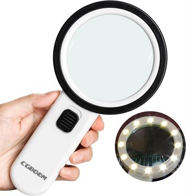 Magnifier Magnifying Glass with Light, 10X Handheld Lighted Led Magnifier with 12 LEDs Double Glass Lens