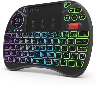 Rii X8 Mini Keyboard,Portable 2.4GHz Mini Wireless Keyboard Controller with Touchpad Mouse Combo,8 Colors RGB Backlit,Rechargeable Li-ion Battery for Google Android TV Box, PS3, PC, Pad,Nvidia Shield