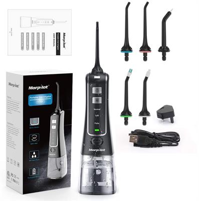 Morpilot Portable Oral Irrigator Water Flosser 300ML with 5 Jet Tips
