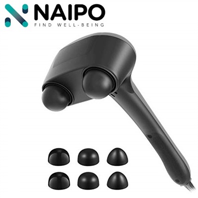 Naipo Handheld Massager Double Head Percussion Massager Electric with 6 Interchangeable Nodes,Heating Function and Variable Speeds