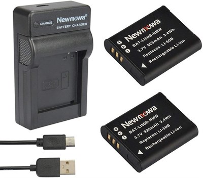 Newmowa  Replacement Battery (2-Pack) and Charger kit for Olympus LI-50B